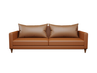 Brown sofa with pillow 3d renderings isolated on white background