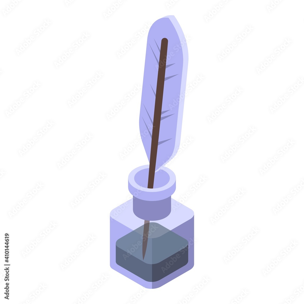 Poster feather pen icon. isometric of feather pen vector icon for web design isolated on white background