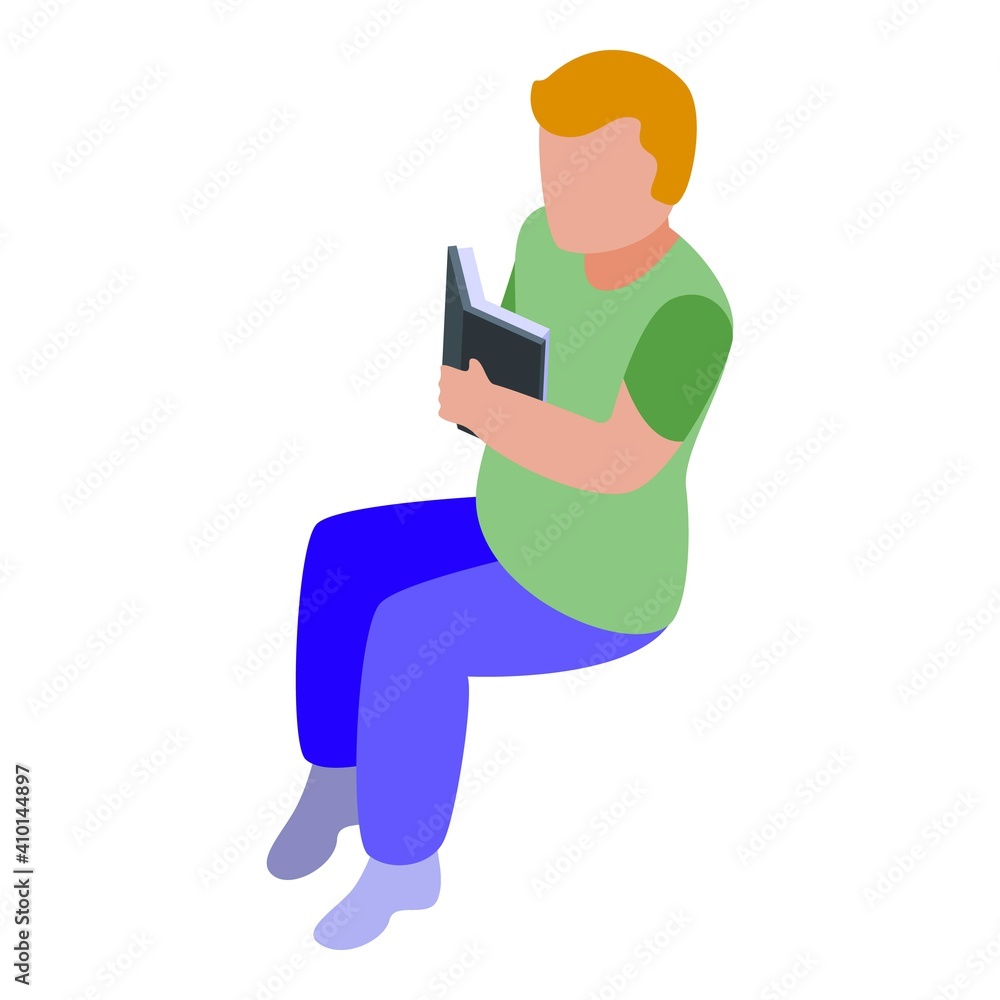 Poster student reading icon. isometric of student reading vector icon for web design isolated on white back