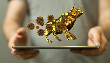 Economic impact of virus on global economy. Recession and financial crisis concept. 3D rendered...