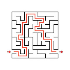 Square maze. Game for kids. Puzzle for children. Labyrinth conundrum. Vector illustration. Find the right path.