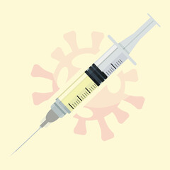 Corona virus injection syringe.  Сoronavirus vaccine. Treatment of coronavirus infection. Vector illustration. - 410146260