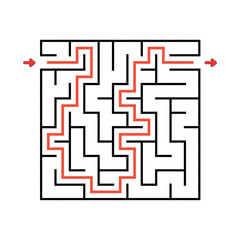 Square maze. Game for kids. Puzzle for children. Labyrinth conundrum. Vector illustration. Find the right path.