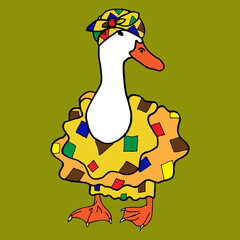 color duck in national african costume duck in dress bird drawing