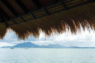 Dry Vetiver roof of hut at the sea.