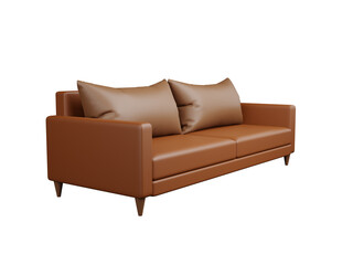 Brown sofa with pillow 3d renderings isolated on white background
