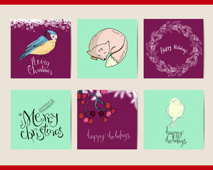 Set with different square Christmas festive templates