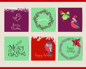 Set with different square Christmas festive templates