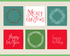 Naklejka premium Set with different square Christmas festive templates