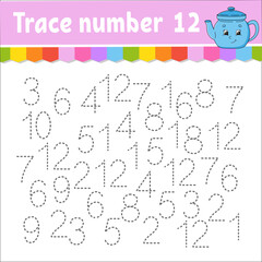 Trace number . Handwriting practice. Learning numbers for kids. Education developing worksheet. Activity page. Game for toddlers and preschoolers. Isolated vector illustration in cute cartoon style.