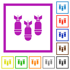 Three air bombs flat framed icons