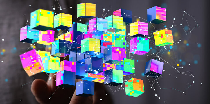 Artificial Intelligence Cloud technology. Integrated digital web concept background