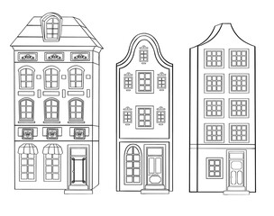 Set of vector buildings, outlined vector houses . Vector illustration