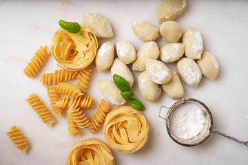 Italian pasta: Tagliatelle, fusilli and gnocchi