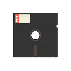 Retro style 5.25 floppy diskette front view with texture, label and cover. Empty label with lines for text. Magnetic disc for old computers. Vector illustration with opacity.