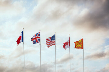 World War Two D-Day flags of allied military forces nations Canada France Great Britain and America...
