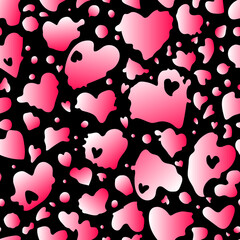 Heart drop seamless pattern. Valentines day abstract love symbol funny romantic texture. Kids vector red with pink color illustration on black background. Girly fashion surface design - 410150299
