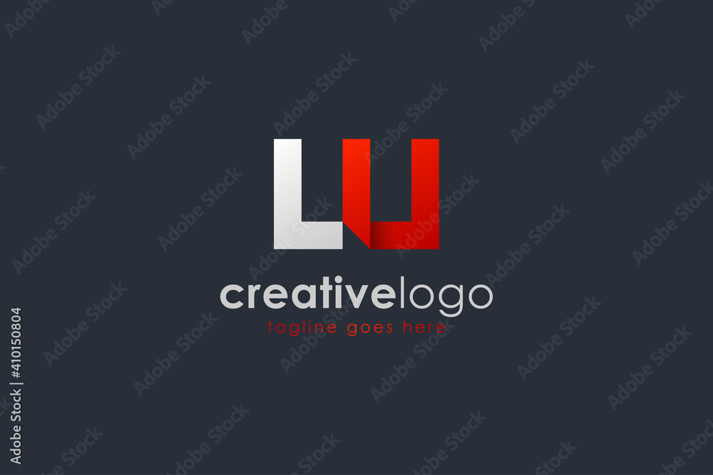 Poster abstract initial letter l and u logo. white l letter linked with red u letter origami style isolated