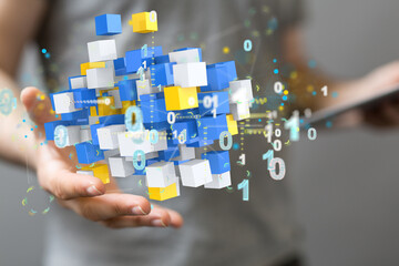 data security - Cloud technology. Integrated digital web concept background