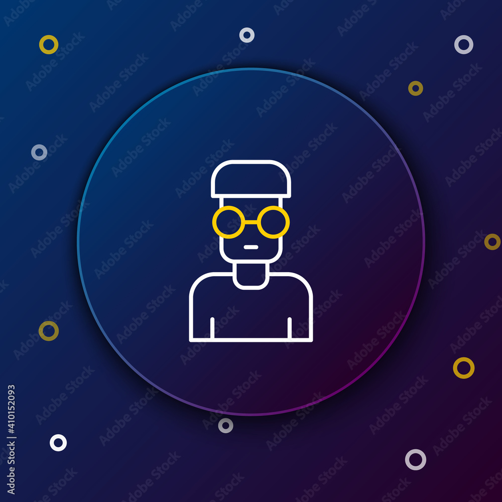 Poster line nerd geek icon isolated on blue background. colorful outline concept. vector.