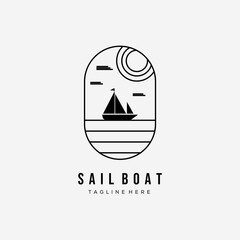 sail boat ocean line art logo vector illustration design