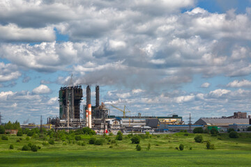 Fototapeta na wymiar Petrochemical plant with blue sky on summer day