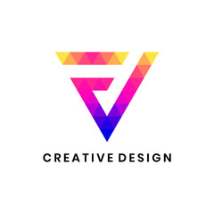 Modern letter FV or VF polygonal logo