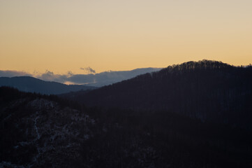 Evening in the Carpathian mountains in winter