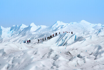 group of tourists hiking on the Perito Moreno glacier