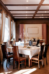 the presidium of the newlyweds in the banquet hall of the restaurant