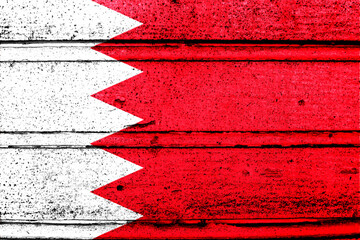 National flag of Bahrain, abbreviated with bh; a realistic 3d image of the national symbol from an independent country painted on a wooden wall