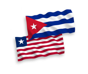 Flags of Liberia and Cuba on a white background
