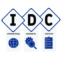IDC - International Diagnostic Checklist acronym. business concept background.  vector illustration concept with keywords and icons. lettering illustration with icons for web banner, flyer, landing 