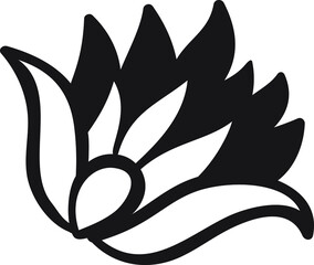 single flower with petals isolated black vector silhouette