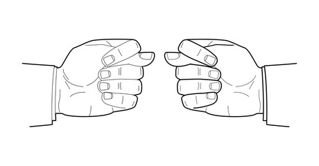 Men hand linear drawing. Fist in Fig gesture. Vector illustration