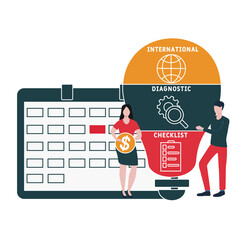 Flat design with people. IDC - International Diagnostic Checklist acronym, business concept background.   Vector illustration for website banner, marketing materials, business presentation, online