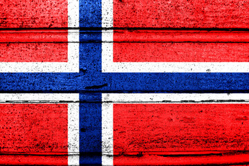 Fototapeta premium National flag of Bouvet Island, abbreviated with bv; a realistic 3d image of the national symbol from an independent country painted on a wooden wall
