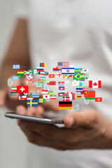 Global communication, international messaging and translation concept