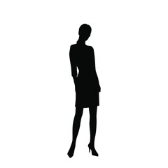 Silhouette of a woman standing,  business people, vector illustration, black color, isolated on white background