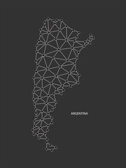 Argentina Map Point scales on black background. Wire frame polygonal network white line, dot and shadow dot.