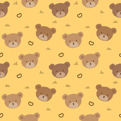 Teddy Bear Seamless Pattern Background, Happy cute bear, Cartoon Panda Bears Vector illustration for kids forest background with dots