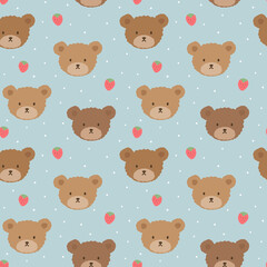 Teddy Bear Seamless Pattern Background, Happy cute bear, Cartoon Panda Bears Vector illustration for kids forest background with dots