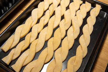 Pastry on a trey ready to be put in to the oven and made in to an apple pie