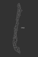 Chile Map Point scales on black background. Wire frame polygonal network white line, dot and shadow dot.