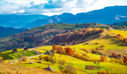 Fototapeta na wymiar Beautiful nature of the carpathians in the hills of the sky, forests and a small village