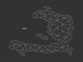 Haiti Map Point scales on black background. Wire frame polygonal network white line, dot and shadow dot.