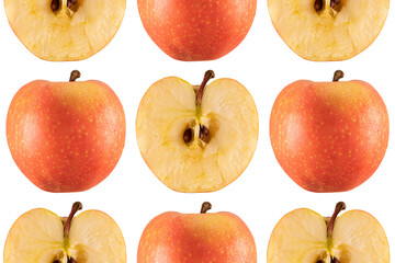 Colorful fruit pattern from fresh apples on a white background. View from above