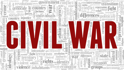 Fototapeta premium Civil war vector illustration word cloud isolated on a white background.