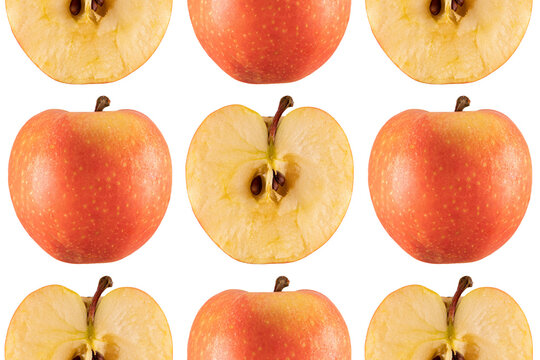 Colorful fruit pattern from fresh apples on a white background. View from above