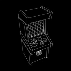 Arcade retro game machine. Wireframe low poly mesh vector illustration.